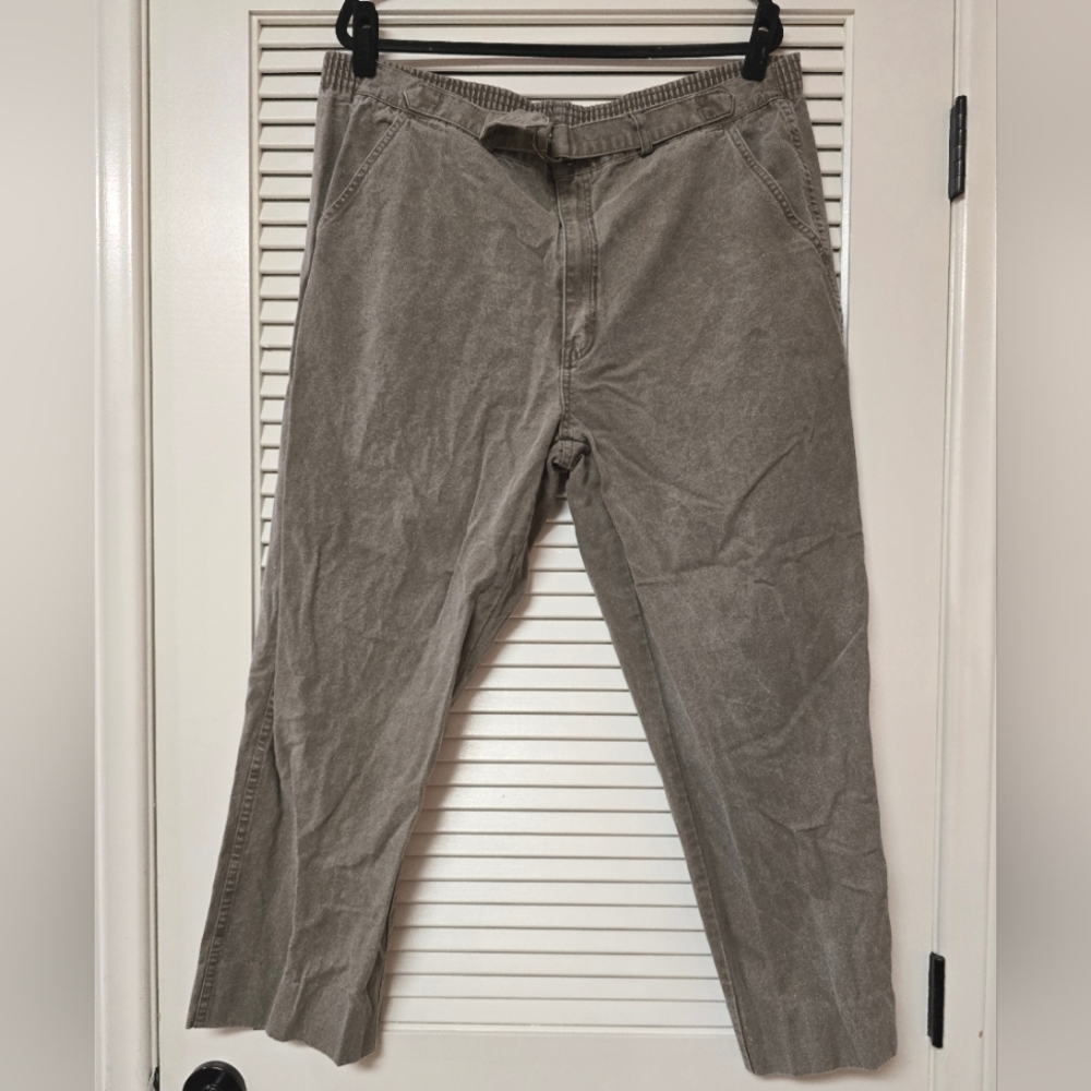 Baxter - (Plus-Size) Vintage 100% Cotton Grey Pants With Faux Belt & Pockets